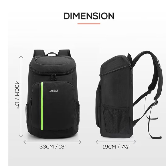 Cooler backpack Black with Green Accent travel party holds 30 cans great gift - Picture 2 of 5